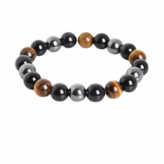 1. Bracelet anti-stress — Hématite & œil de tigre